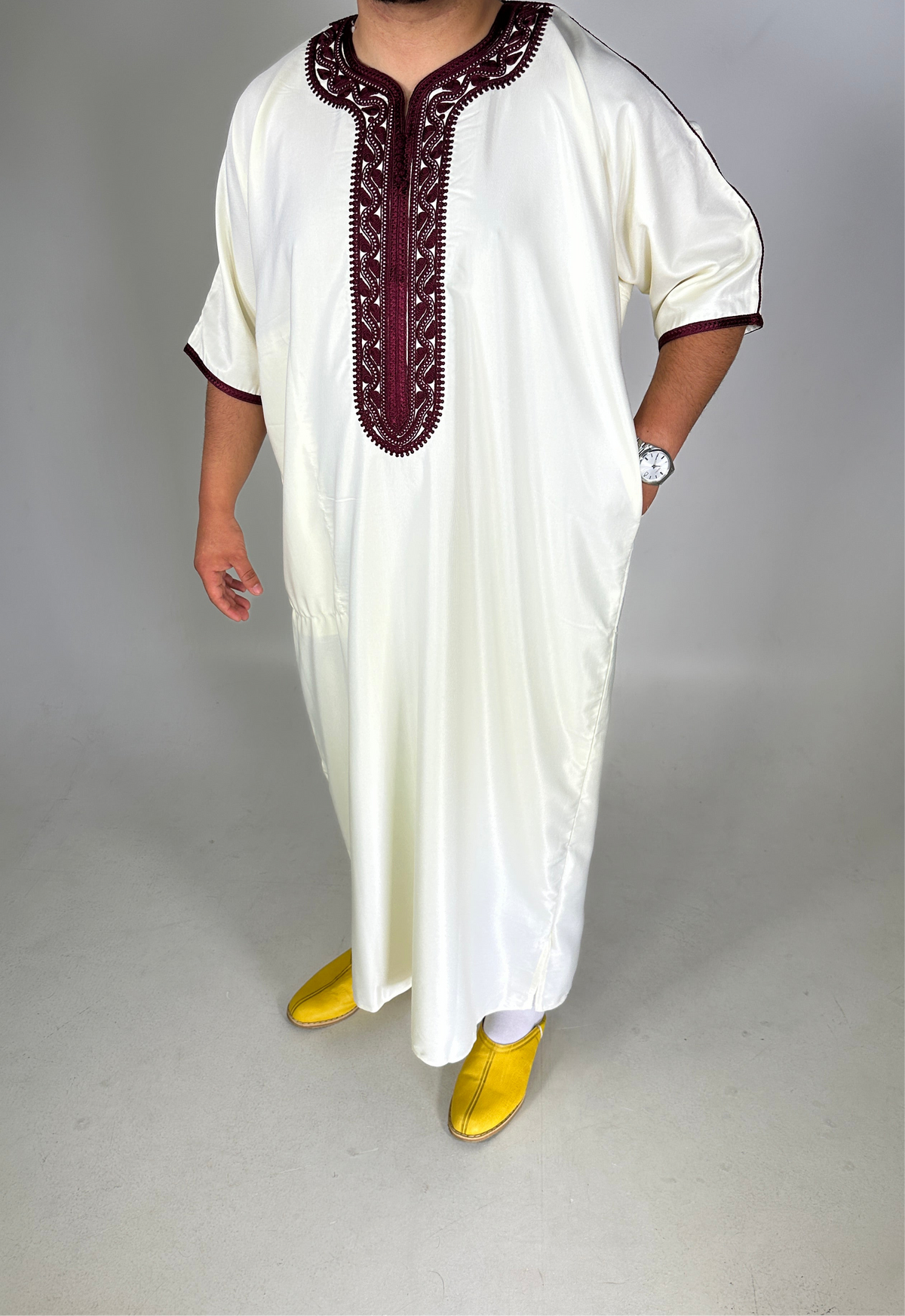 Gandoura Tétouan - White/Burgundy - Sensaya for men